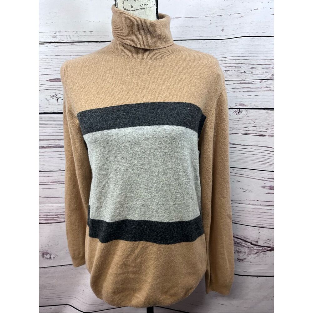 TOPMAN PREMIUM Camel Cashmere Blend Turtleneck Sweater Striped Mens Size‎ S